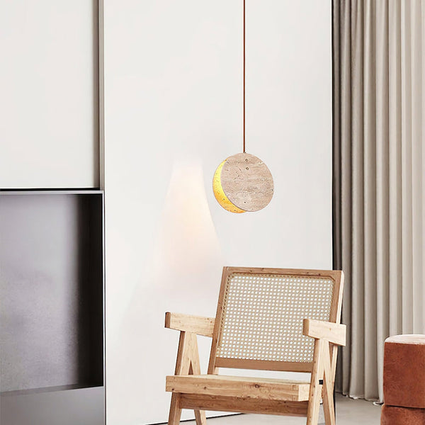modern beige travertine disc pendant lamp