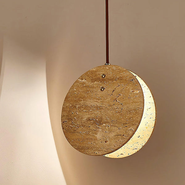 modern beige travertine disc pendant lamp