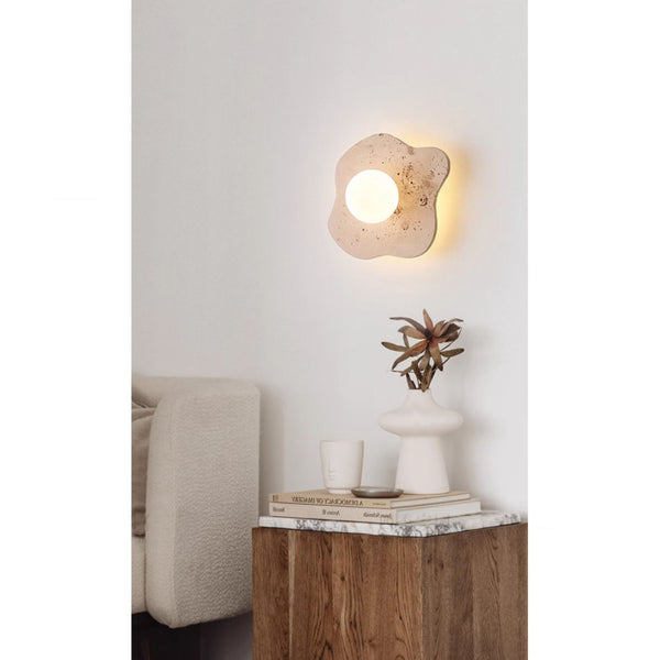 modern beige travertine glass blob wall lamp