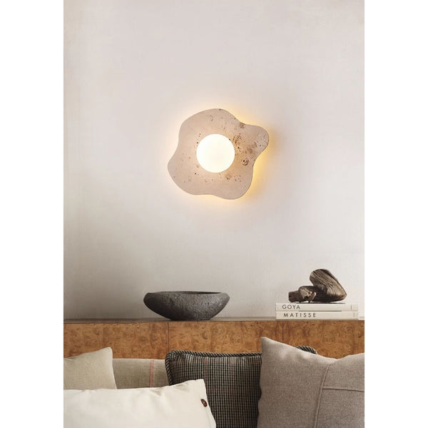 modern beige travertine glass blob wall lamp