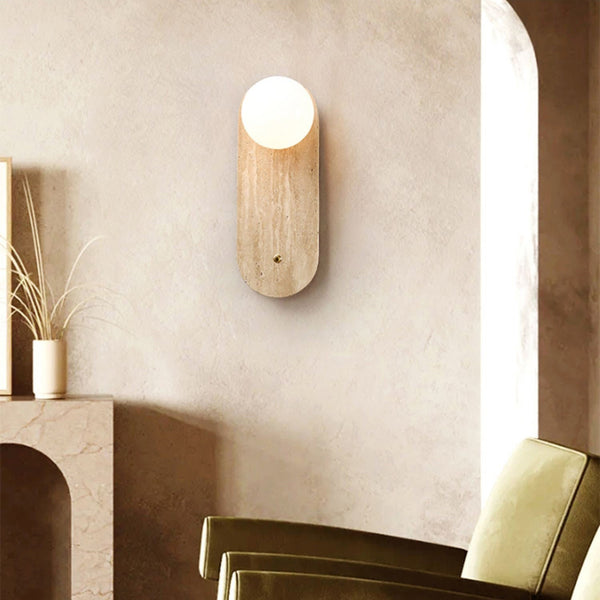 modern beige travertine glass wall sconce