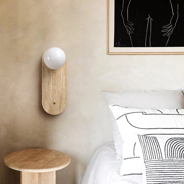 modern beige travertine glass wall sconce
