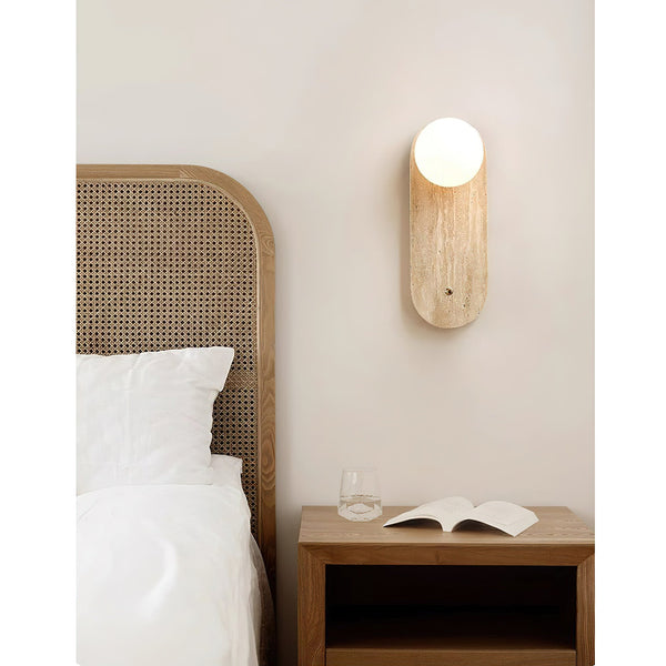 modern beige travertine glass wall sconce