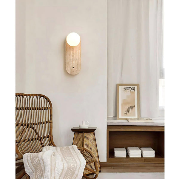 modern beige travertine glass wall sconce