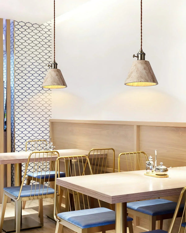 modern beige travertine gold metal pendant lamp