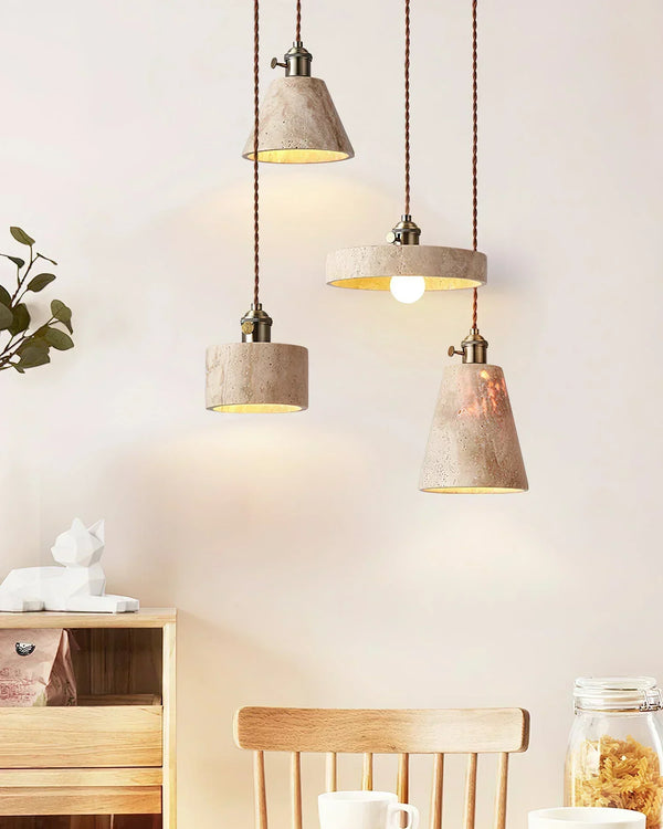 modern beige travertine gold metal pendant lamp