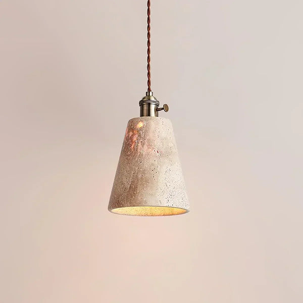 modern beige travertine gold metal pendant lamp