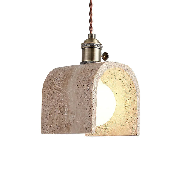 modern beige travertine gold metal pendant lamp