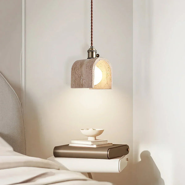 modern beige travertine gold metal pendant lamp