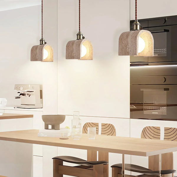 modern beige travertine gold metal pendant lamp