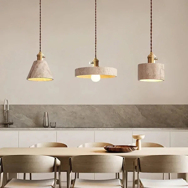 modern beige travertine gold metal pendant lamp