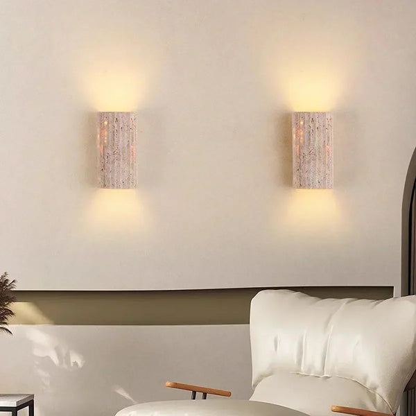 modern beige travertine half cylinder wall lamp