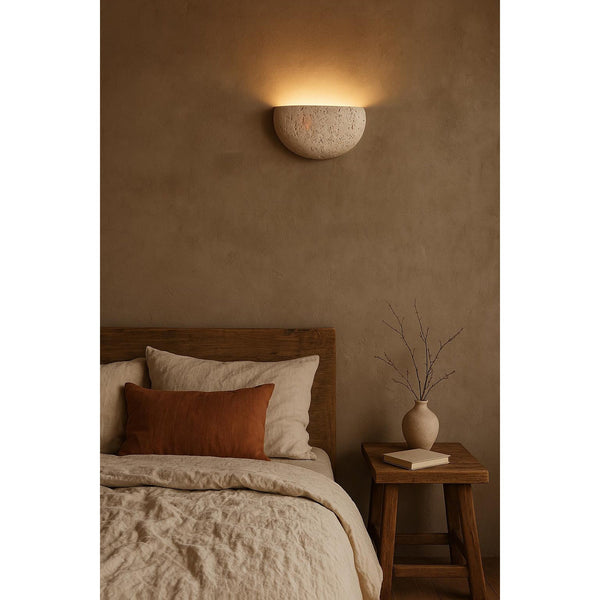 modern beige travertine half moon wall lamp
