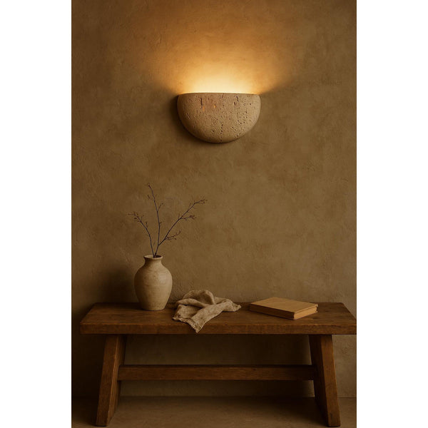 modern beige travertine half moon wall lamp