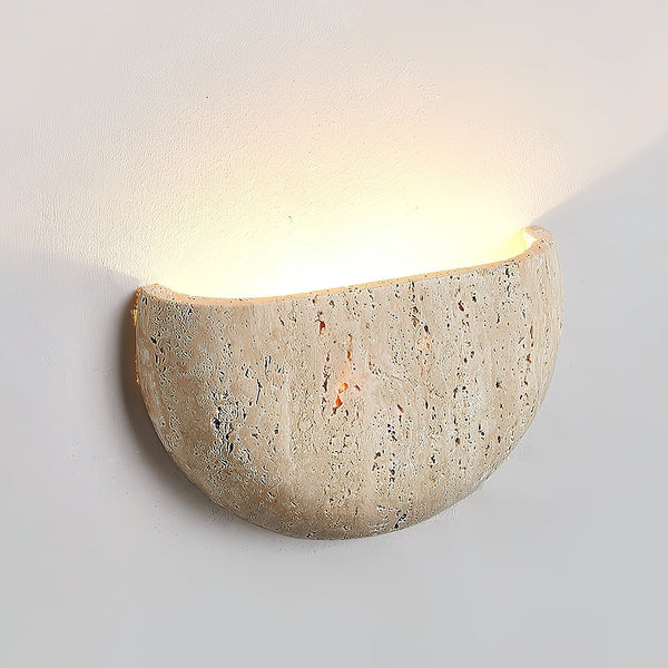 modern beige travertine half moon wall lamp