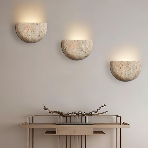 modern beige travertine half moon wall lamp
