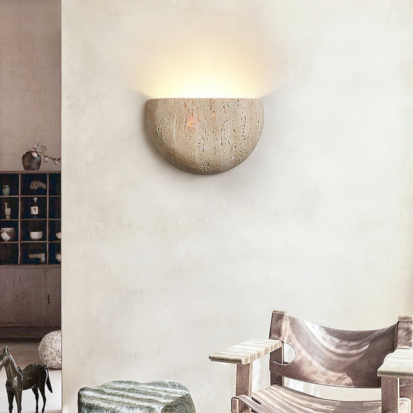 modern beige travertine half moon wall lamp