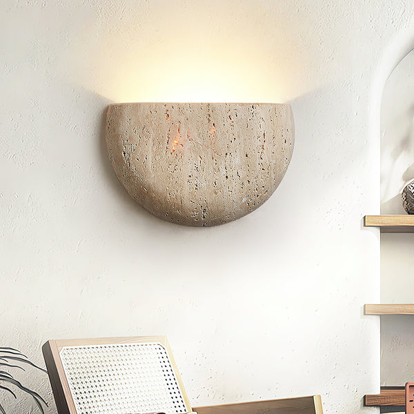 modern beige travertine half moon wall lamp