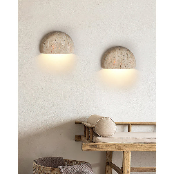 modern beige travertine half moon wall lamp
