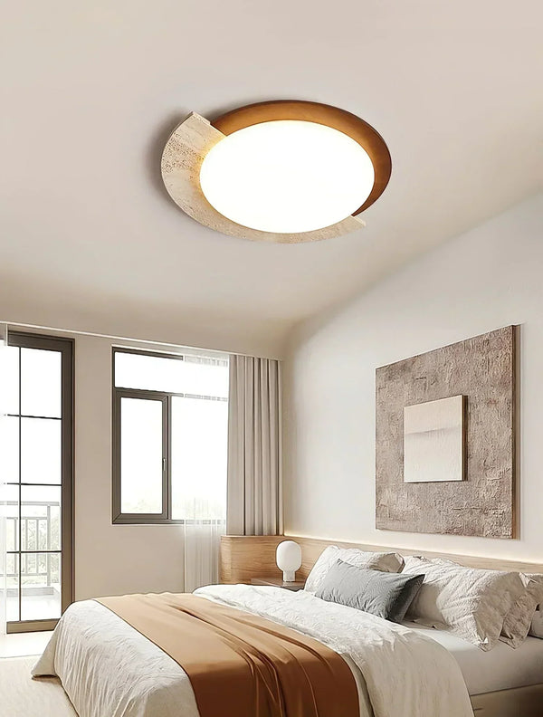 modern beige travertine halo led ceiling light