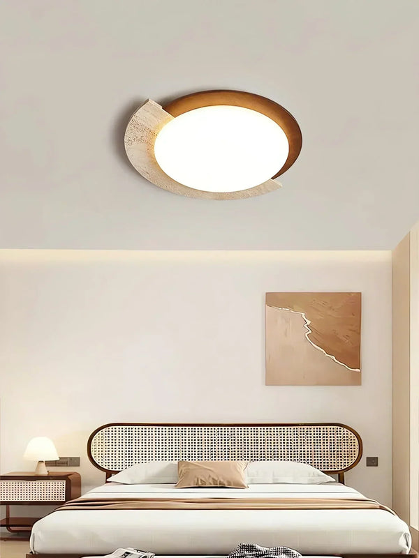 modern beige travertine halo led ceiling light