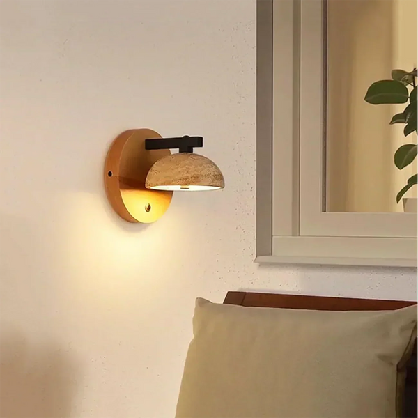 modern beige travertine hemispherical led wall light