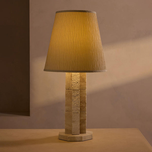 modern beige travertine octagonal table lamp