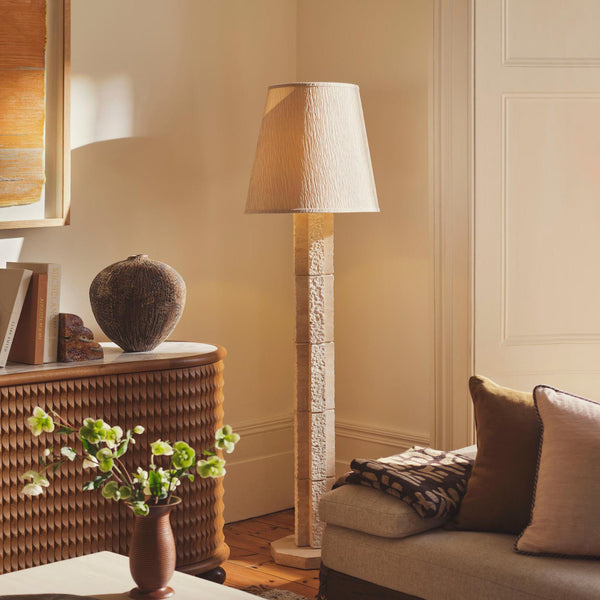 modern beige travertine paper floor lamp