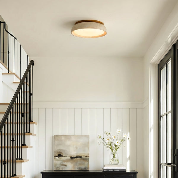 modern beige travertine round flush mount ceiling light