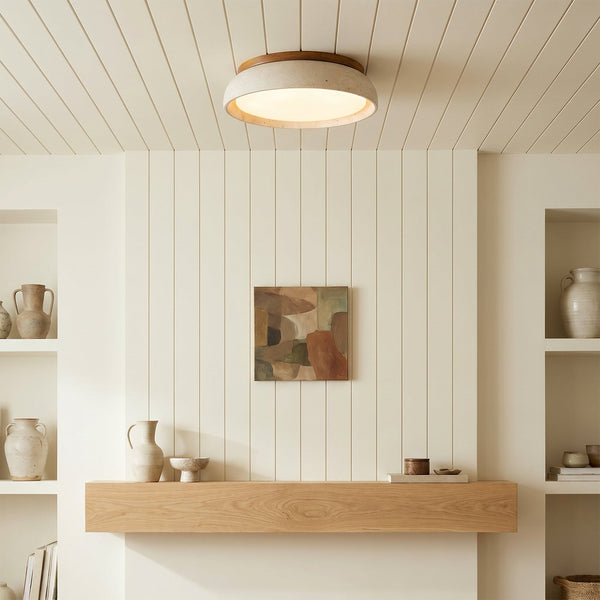 modern beige travertine round flush mount ceiling light