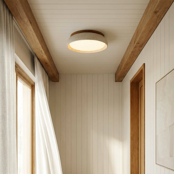 modern beige travertine round flush mount ceiling light