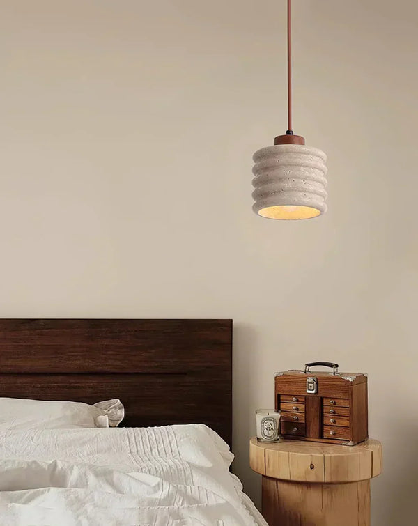 modern beige travertine wood column pendant lamp