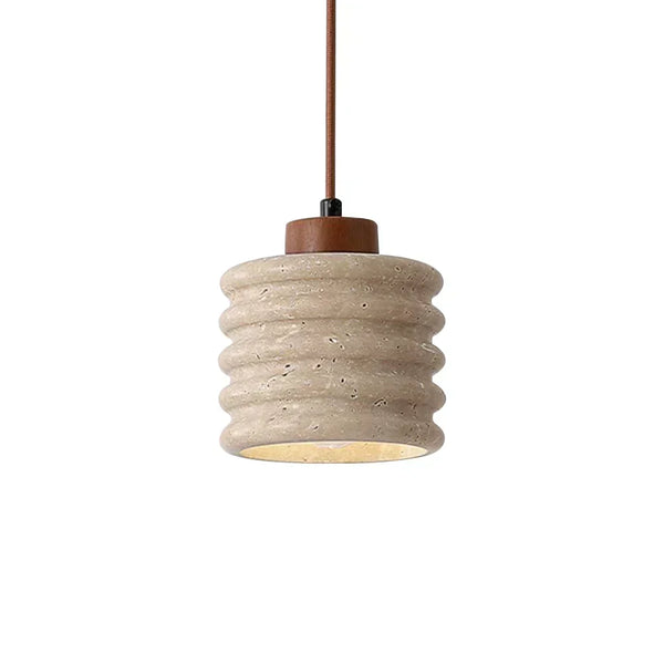 modern beige travertine wood column pendant lamp
