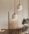 modern beige travertine wood column pendant lamp