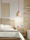 modern beige travertine wood column pendant lamp