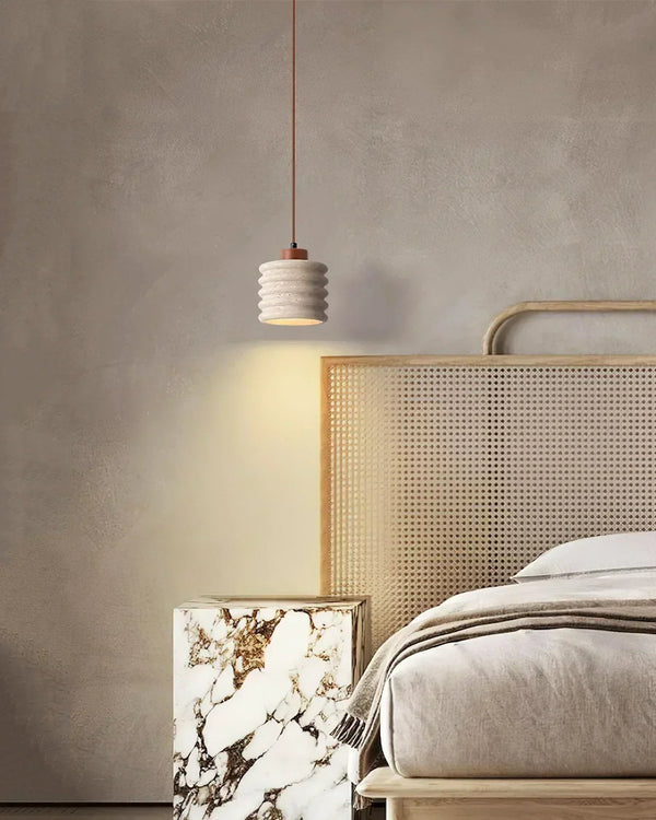 modern beige travertine wood column pendant lamp