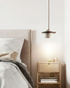 modern beige travertine wood cylinder pendant light