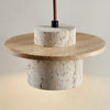modern beige travertine wood cylinder pendant light