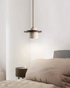modern beige travertine wood cylinder pendant light