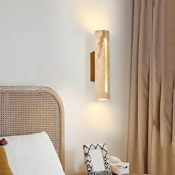 modern beige travertine wood cylinder wall lamp 3
