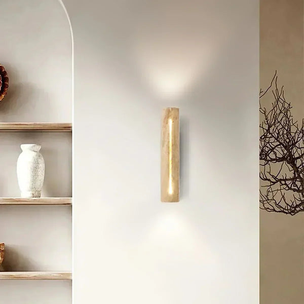modern beige travertine wood cylinder wall lamp 3