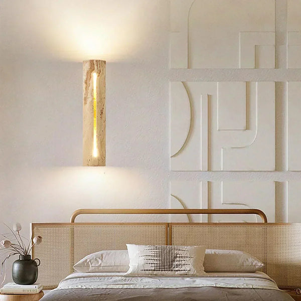 modern beige travertine wood cylinder wall lamp 3