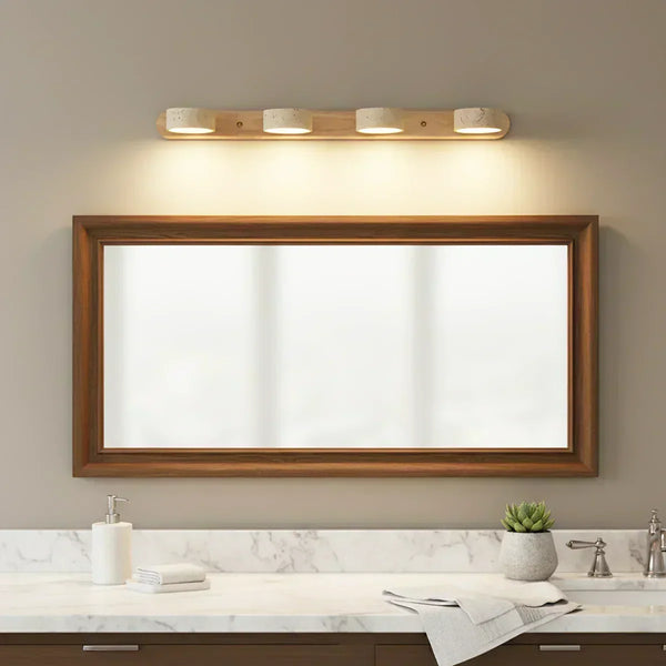 modern beige travertine wood duo led wall light