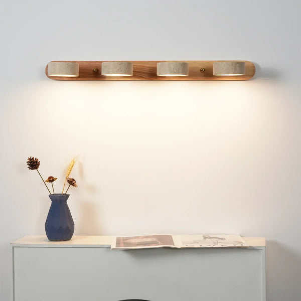 modern beige travertine wood duo led wall light
