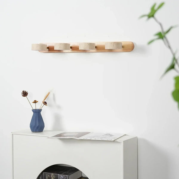 modern beige travertine wood duo led wall light
