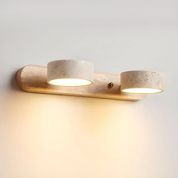 modern beige travertine wood duo led wall light