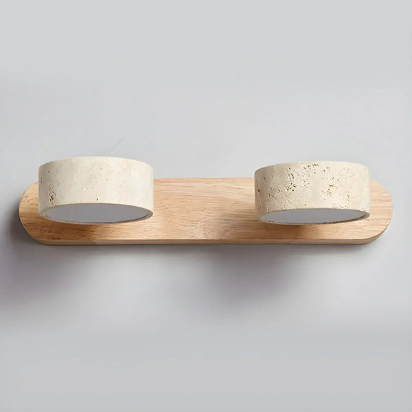 modern beige travertine wood duo led wall light