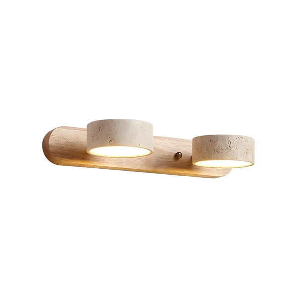 modern beige travertine wood duo led wall light