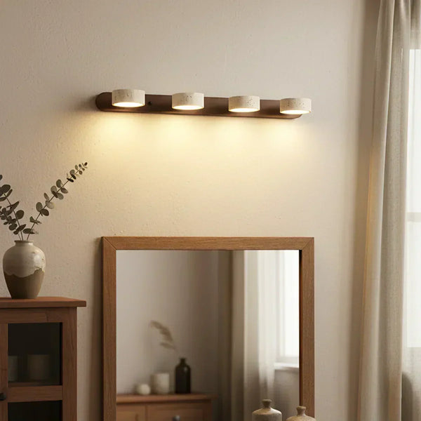 modern beige travertine wood duo led wall light