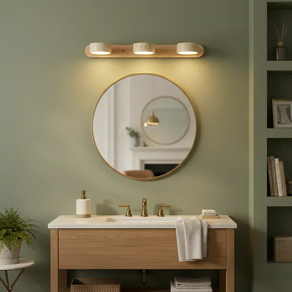 modern beige travertine wood duo led wall light